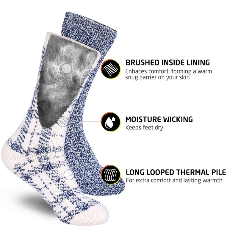 HOT FEET Thermal Socks For Women for Cold Weather â€“ Thick Warm Winter Hiking Heat Insulated Socks, Womenâ€™s sizes 4â€“10.5, 2 PACK, Denim/Buffalo Plaid - Image 3